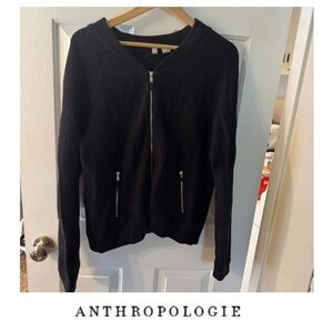 Anthropologie Moth Black Textured Knit Bomber Jacket